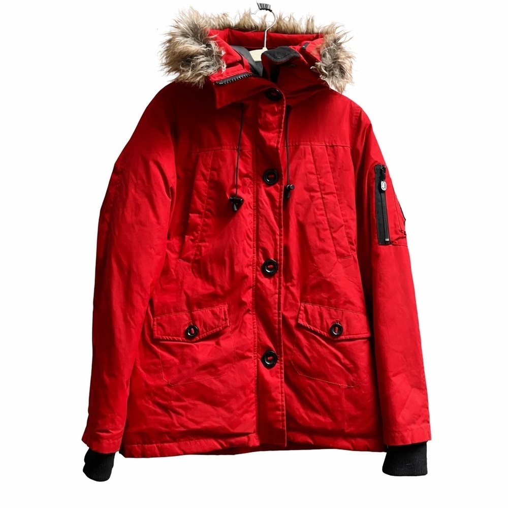 Ecko Red Down Puffer Jacket Parka Faux Fur Hood Red Size S